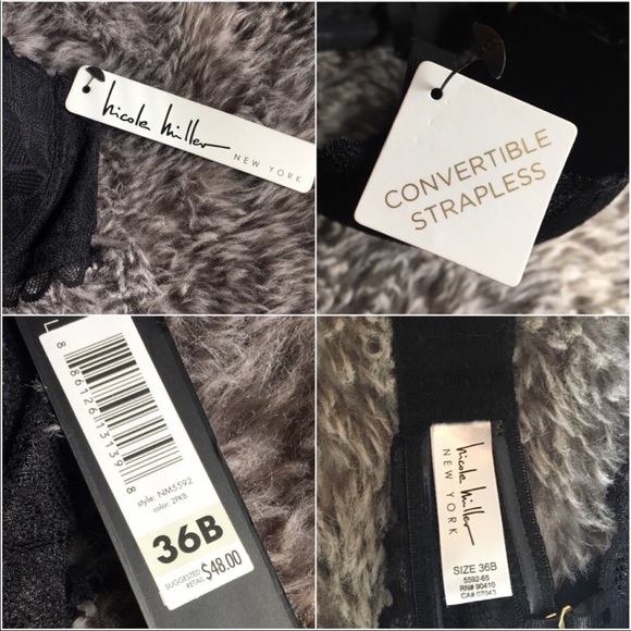 🆕 Nicole Miller Black Lace Convertible Strapless Bra - Picture 3 of 10